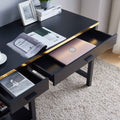 Elegant Black & Gold Office Desk With Two Drawer, Two Bottom Storage Shelves Black Particle Board