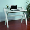 White Crosshatch Desk, Workstation Desk With Usb Power Outlet White Particle Board