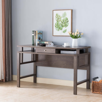 Home Office Desk, Writing Desk With Storage Drawer, Usb Power Outlet In Walnut Oak Walnut Particle Board