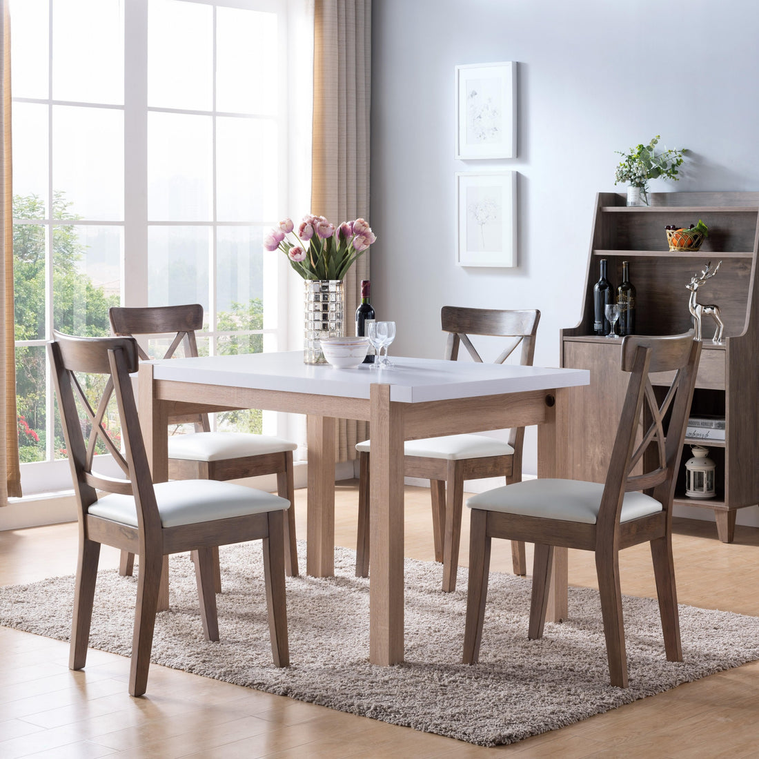 Modern Home White Tabletop Dining Table, White& Weathered White White Particle Board