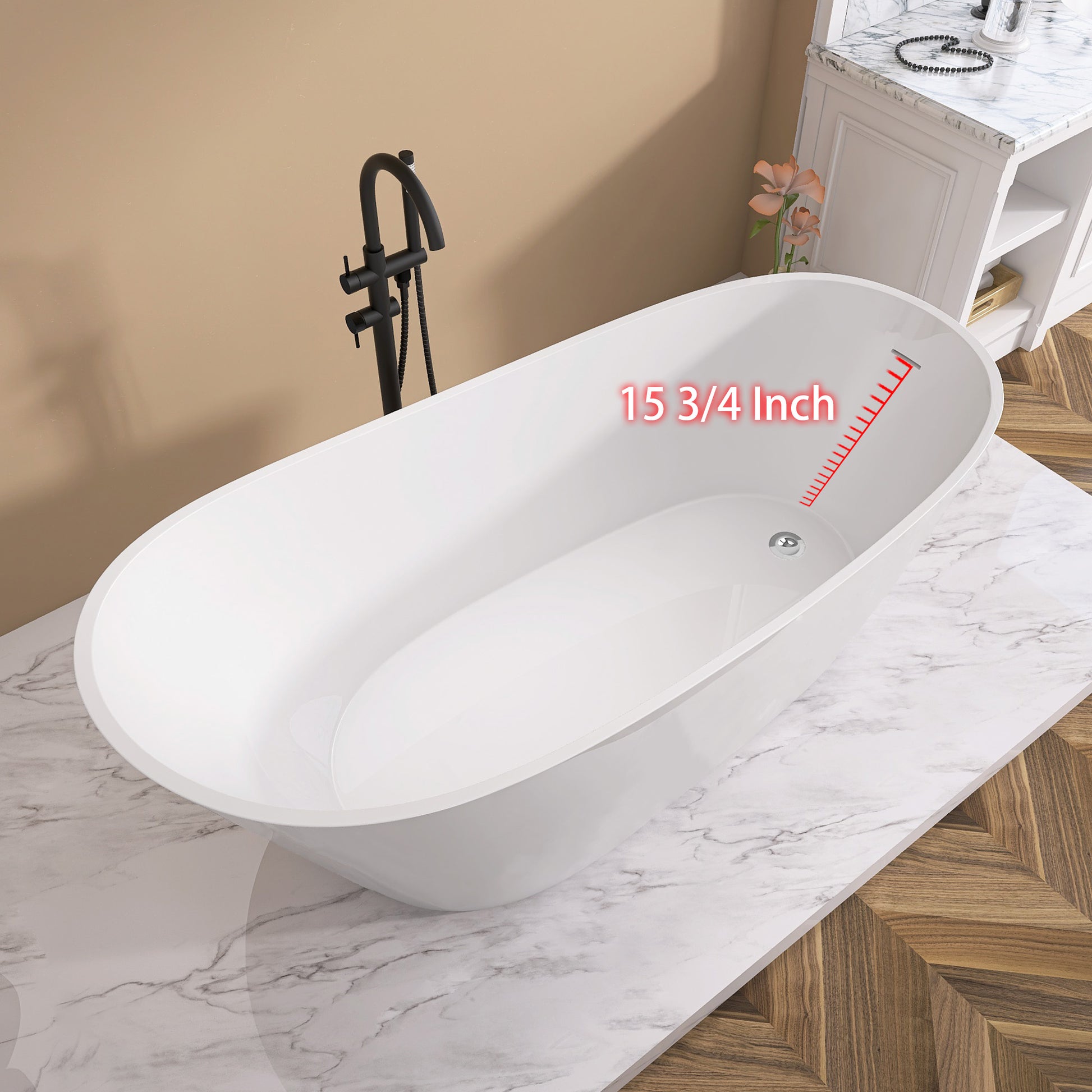 59" Acrylic Free Standing Tub Classic Oval Shape Soaking Tub, Adjustable Freestanding Bathtub With Integrated Slotted Overflow And Chrome Pop Up Drain Anti Clogging Gloss White Gloss White Oval Bathroom Freestanding Tubs Polished 59 61 In Modern Soaking