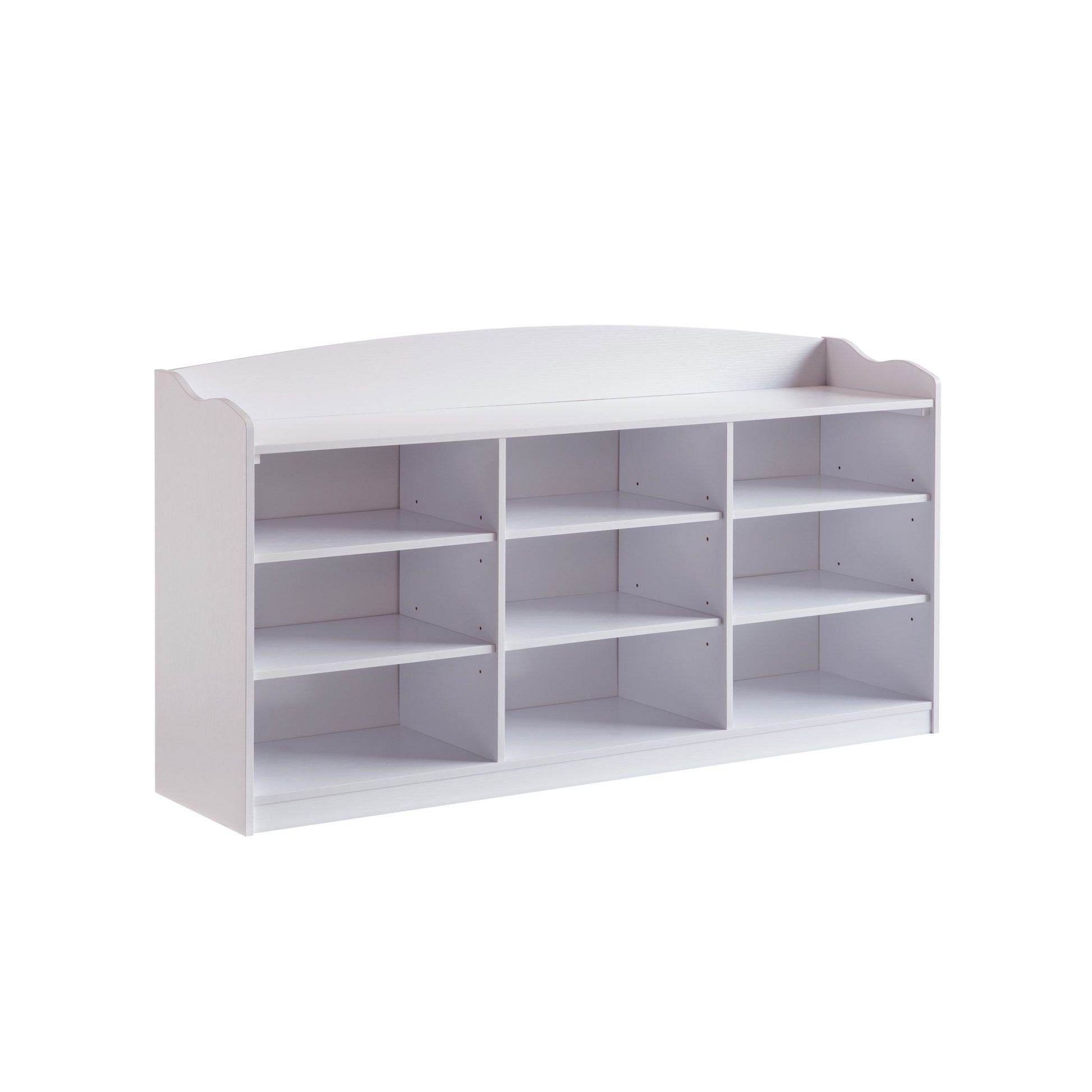 White Shoe Storage Bench, Nine Storage Shelves, Entryway Organizer White Particle Board