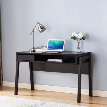 Office Desk, Computer Desk With Hidden Storage Shelve, Drawer And Usb Power Outlet In Red Cocoa Espresso Particle Board