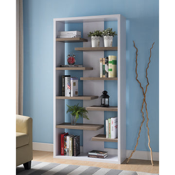 Mid Century Display Cabinet, Open Back Display Cabinet With 8 Shelves White & Dark Taupe White Particle Board