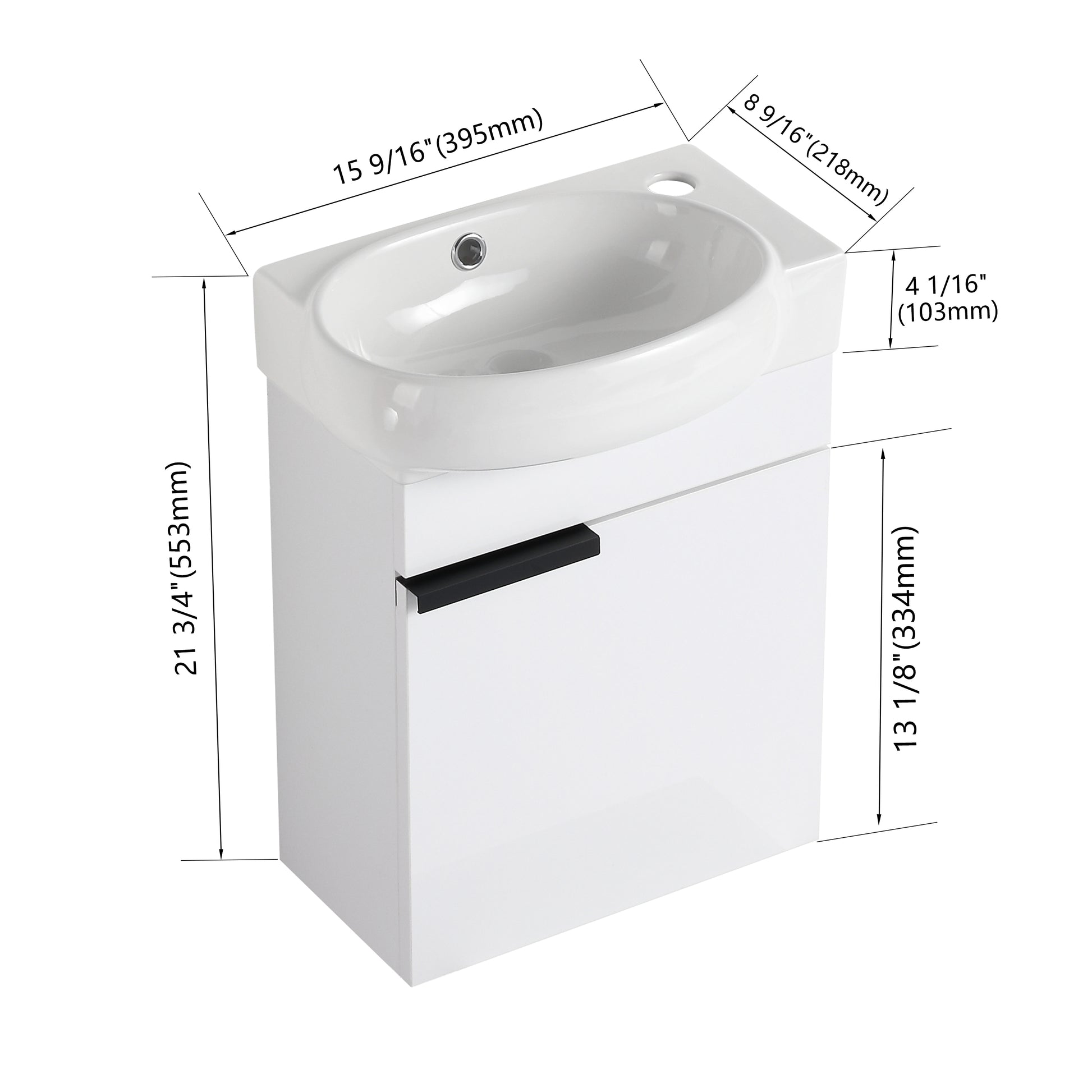 Soft Close Doors Bathroom Vanity With Sink,16 Inch For Small Bathroom Gloss White 1 Bathroom Wall Mounted Plywood