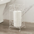 White Metal Frame Toilet Paper Holder Stand, Bathroom Tissue Organizer White Metal