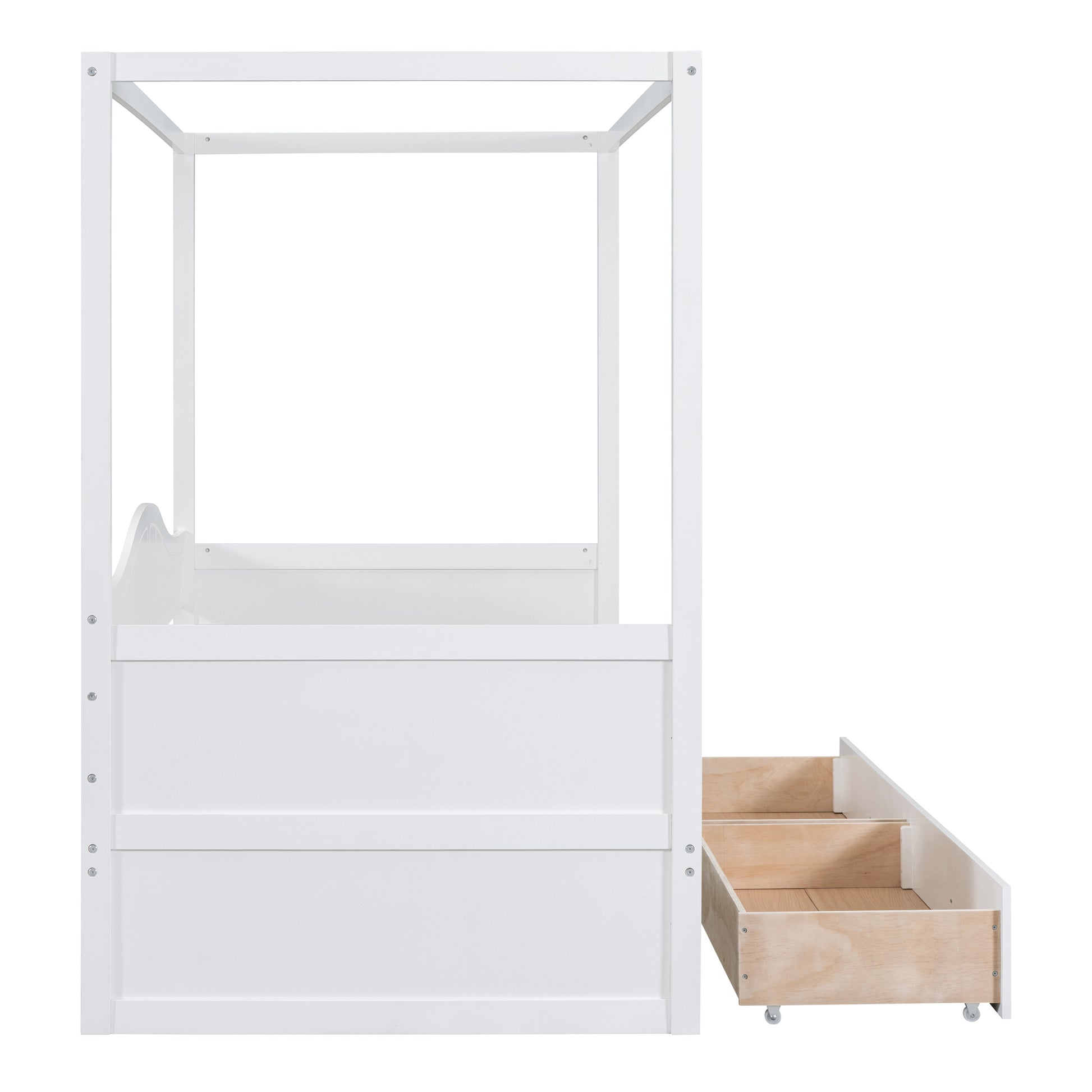 Twin Size Canopy Day Bed With 2 Drawers, White White Solid Wood Mdf