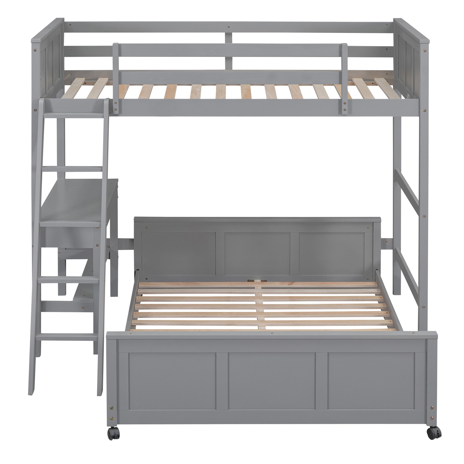 Twin Over Full Bunk Bed With Desk, Gray Gray Solid Wood Mdf