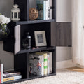 Two Toned Display Cabinet, Two Door Bookcase Six Shelves In Black & Distressed Grey Black Particle Board