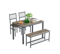 Dining Table Set For 4,Kitchen Table With 2 Benches,Wood Tabletop And Metal Frame,Breakfast Table Set For Small Space,Apartment,Dining Room, Home Office Black Gray Metal & Wood