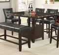 Dining Room Furniture 6Pc Counter Height Dining Set Dining Table W Storage 4X High Chairs 1X Bench Black Faux Leather Tufted Seats Faux Marble Table Top Black Brown Seats 6 Espresso Dining Room 60 Inches Bench Seating Classic,Contemporary,Transitional