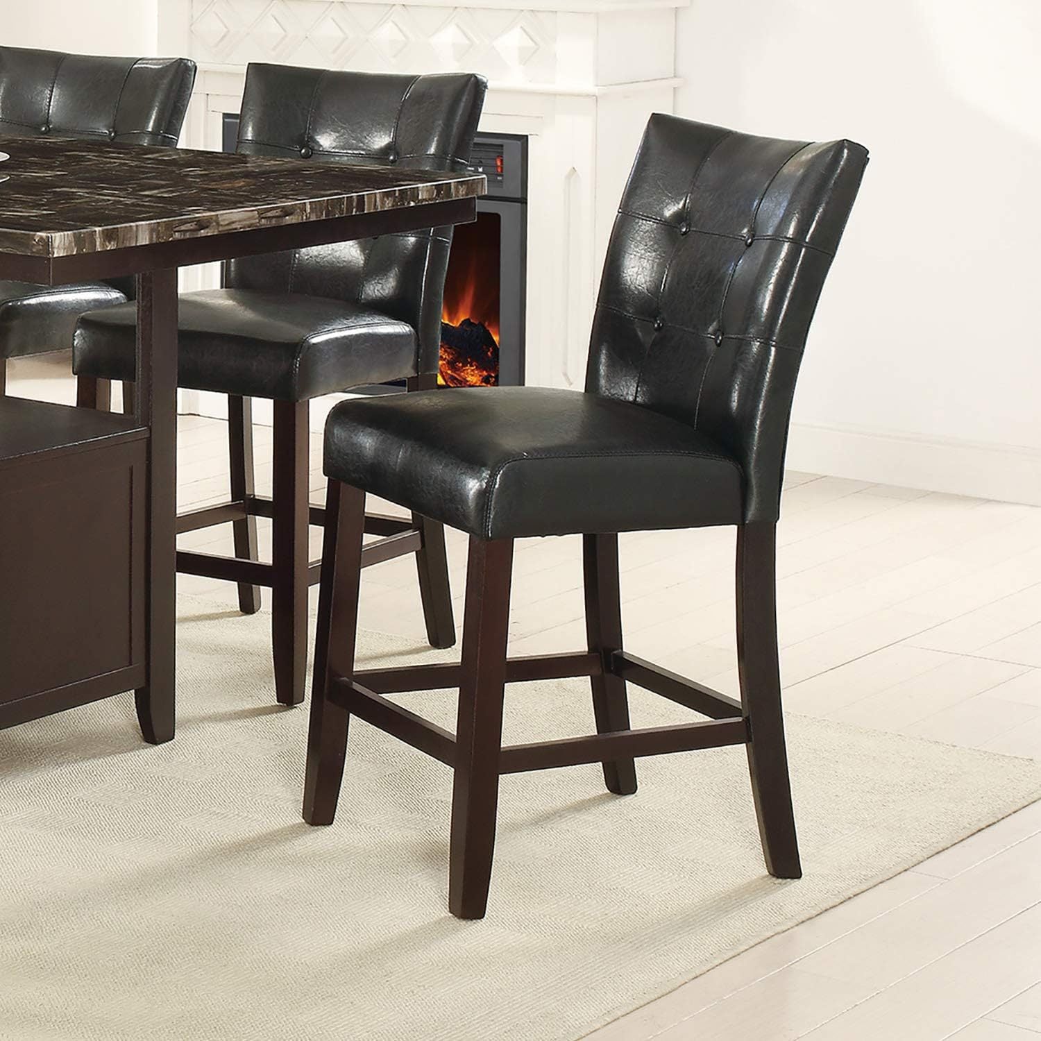 Dining Room Furniture 6Pc Counter Height Dining Set Dining Table W Storage 4X High Chairs 1X Bench Black Faux Leather Tufted Seats Faux Marble Table Top Black Brown Seats 6 Espresso Dining Room 60 Inches Bench Seating Classic,Contemporary,Transitional