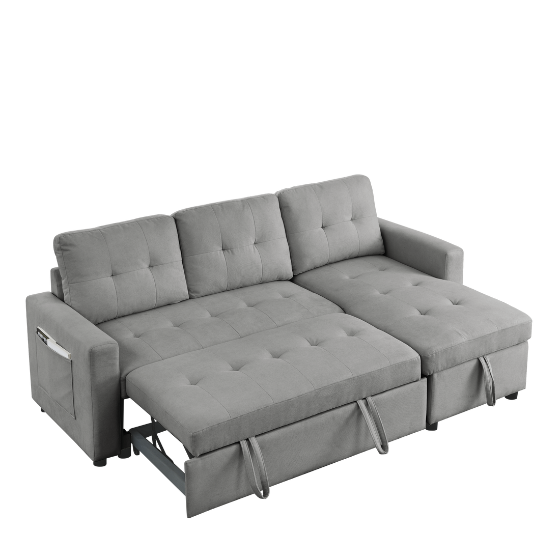 Mh 78.5" Sleeper Sofa Bed Reversible Sectional Couch With Storage Chaise And Side Storage Bag For Small Space Living Room Furniture Set Grey Primary Living Space Eucalyptus Polyester Fabric