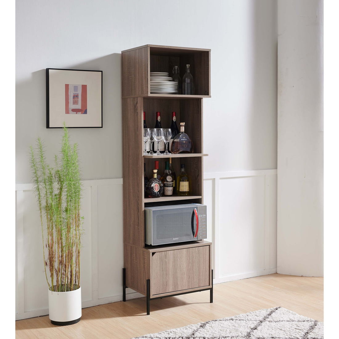 Bakers Rack, Kitchen Display Storage Cabinet Dark Taupe Taupe Particle Board