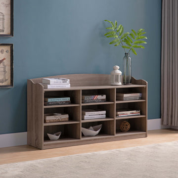 Wooden Shoe Storage Bench, Nine Storage Shelves, Entryway Organizer, Dark Taupe Taupe Particle Board