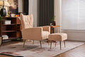 Modern Accent Chair With Ottoman, Comfy Armchair For Living Room, Bedroom, Apartment, Office Nude Cream Primary Living Space Classic Polyester