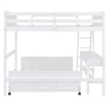 Full Over Full Bunk Bed With Desk, White White Solid Wood Mdf