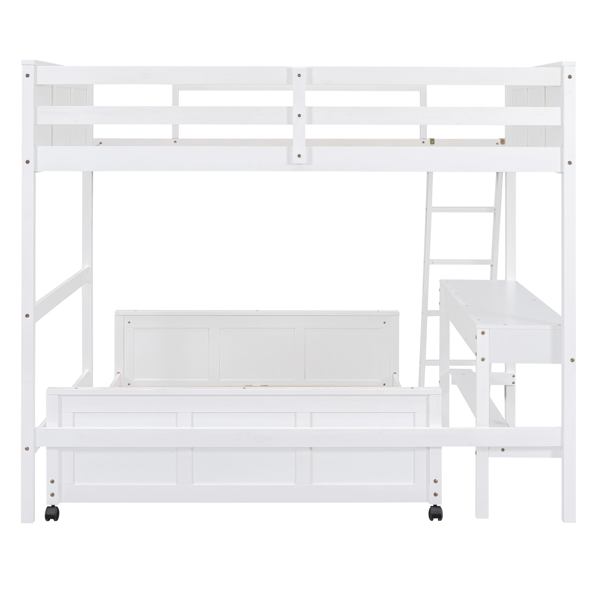 Full Over Full Bunk Bed With Desk, White White Solid Wood Mdf