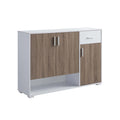 Shoe Storage Cabinet For 17 Pairs, Bedroom Cabinet With Drawer & Doors, White & Dark Taupe White Particle Board