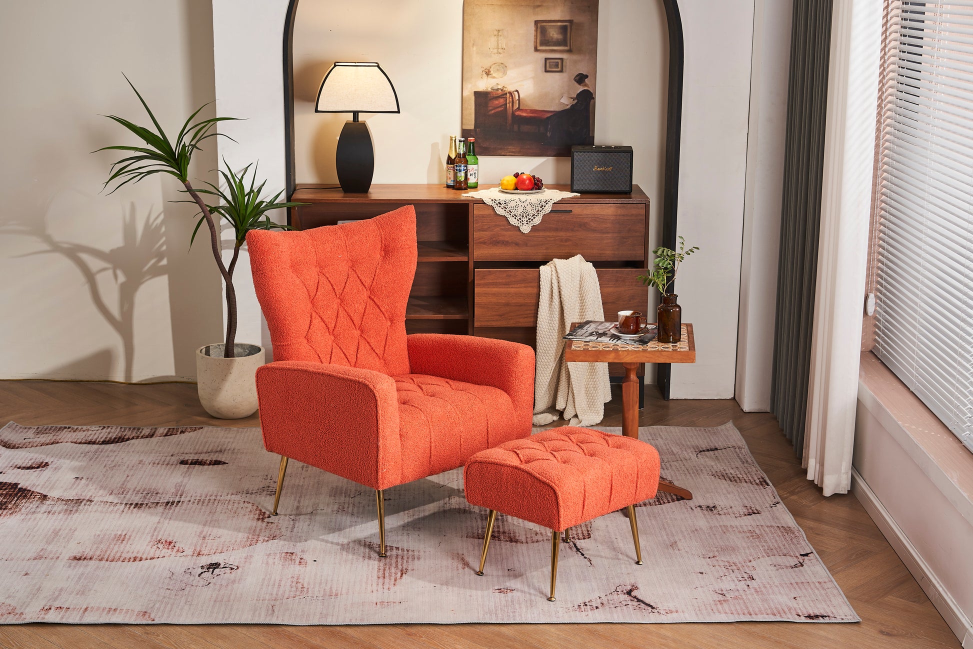 Modern Accent Chair With Ottoman, Comfy Armchair For Living Room, Bedroom, Apartment, Office Brick Red Brick Red Primary Living Space Classic Polyester