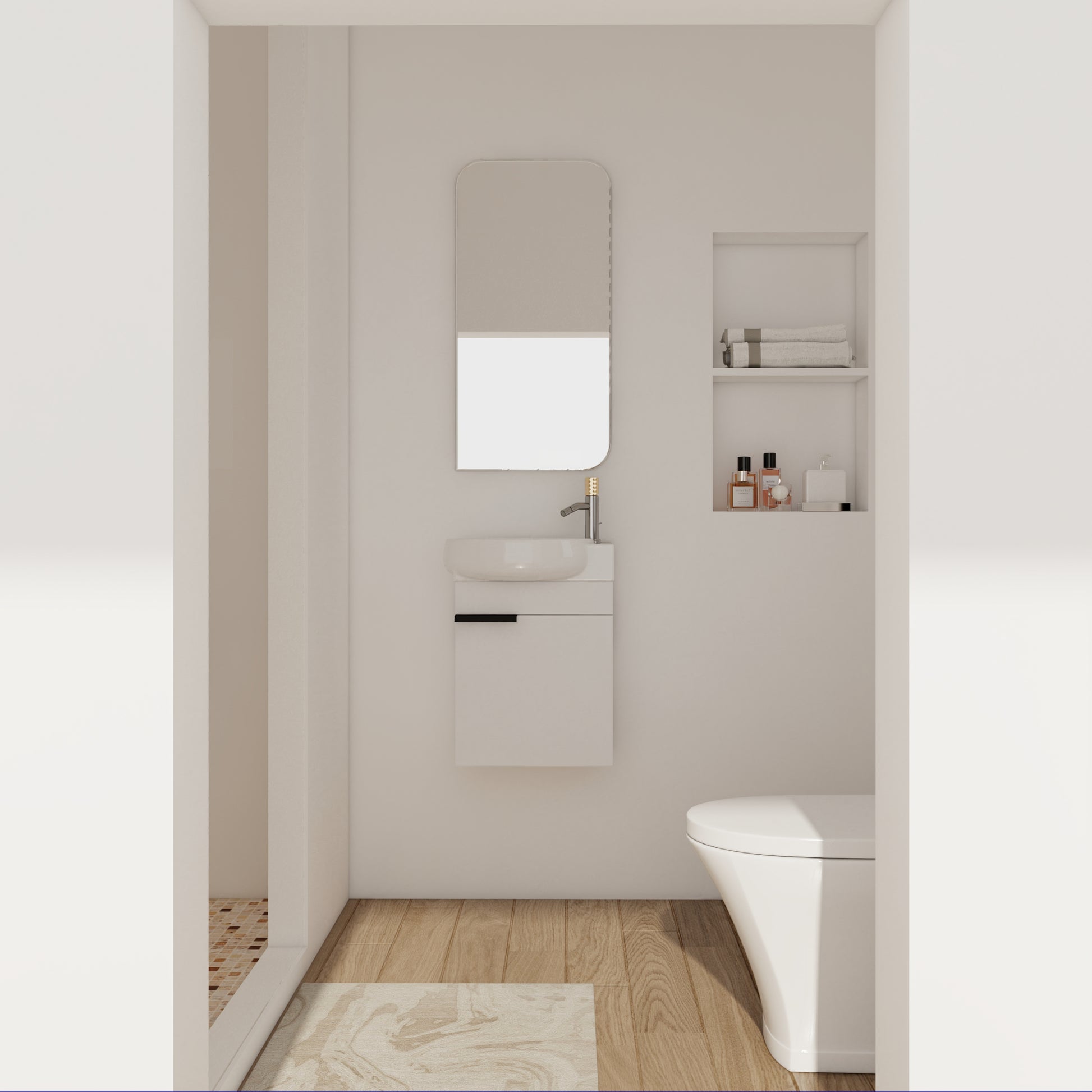 Soft Close Doors Bathroom Vanity With Sink,16 Inch For Small Bathroom Gloss White 1 Bathroom Wall Mounted Plywood