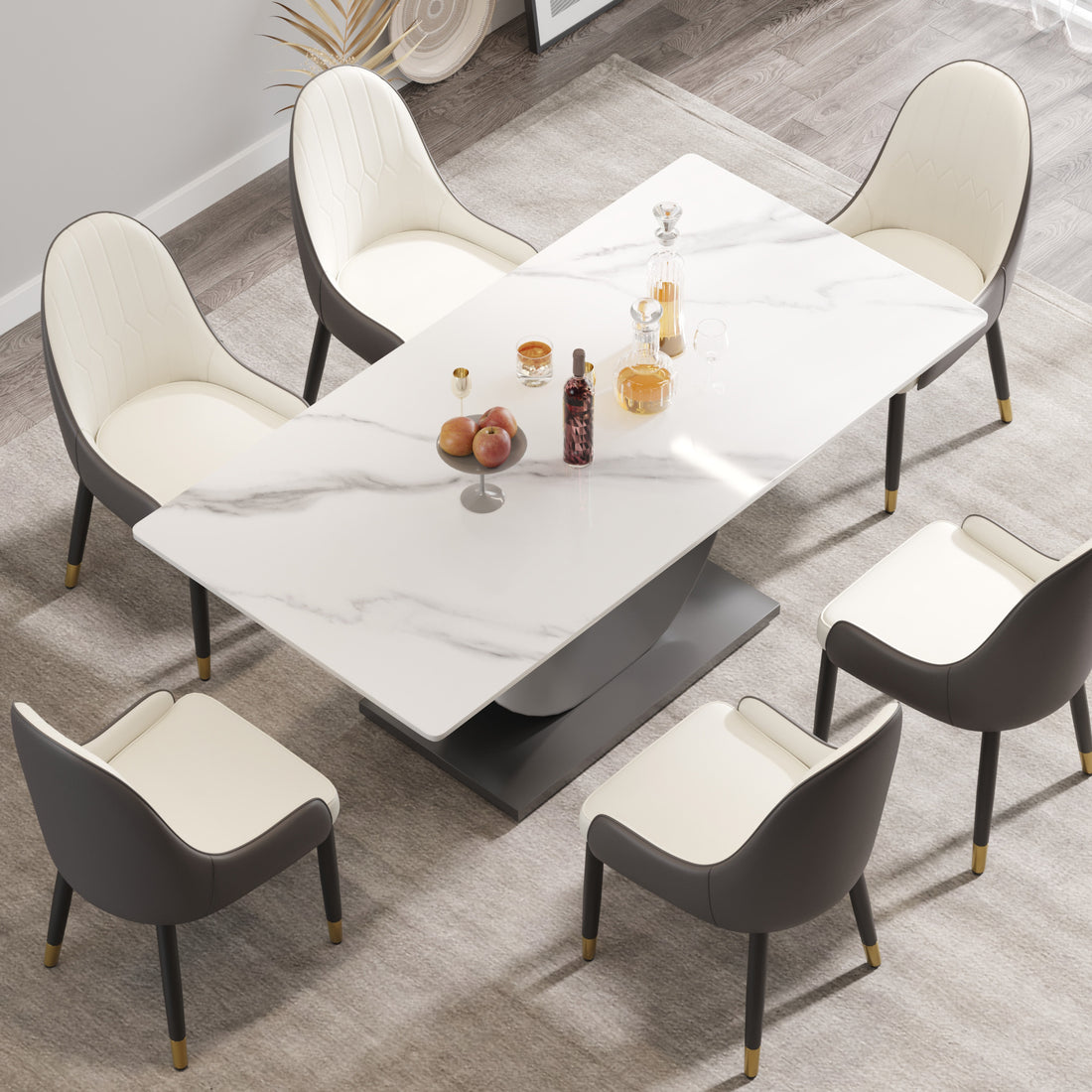 70.87" Modern Artificial Stone White Crescent Shaped Black Metal Legs Can Accommodate 6 8 People. White Metal Sintered Stone
