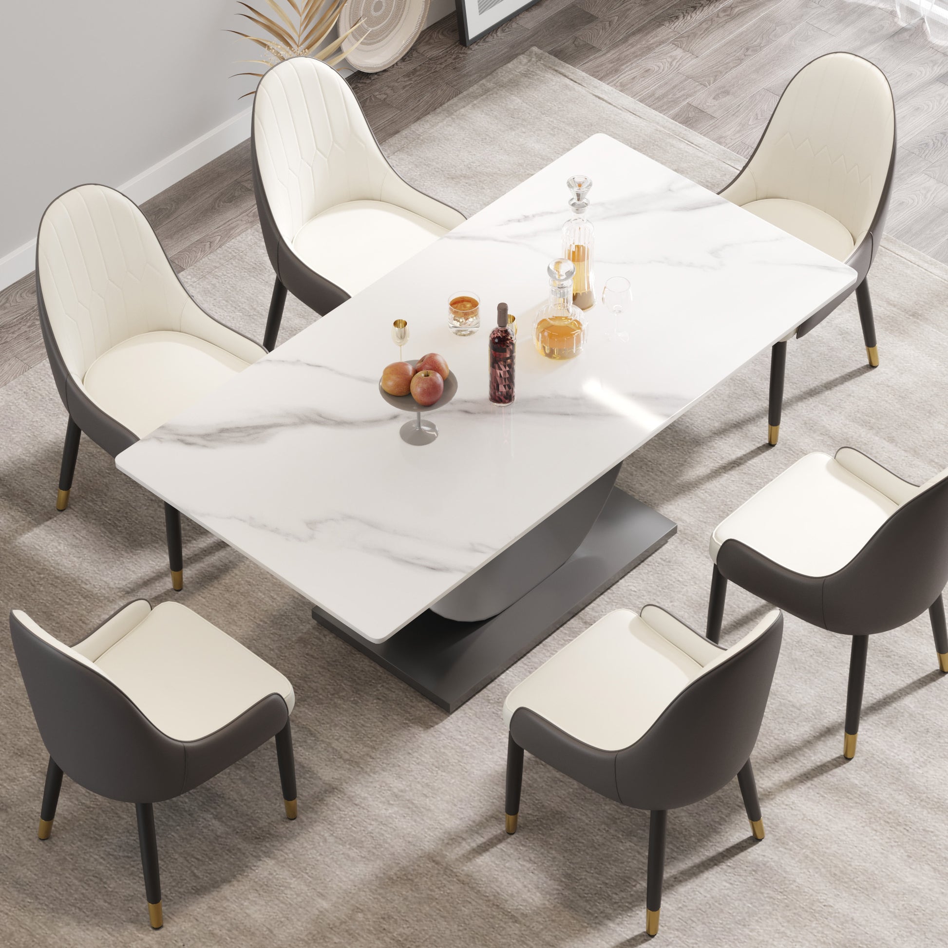 70.87" Modern Artificial Stone White Crescent Shaped Black Metal Legs Can Accommodate 6 8 People. White Metal Sintered Stone