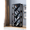 Abstract Bookcase With Seven V Shape Shelves, Black & Faux Gold Trim Black Particle Board