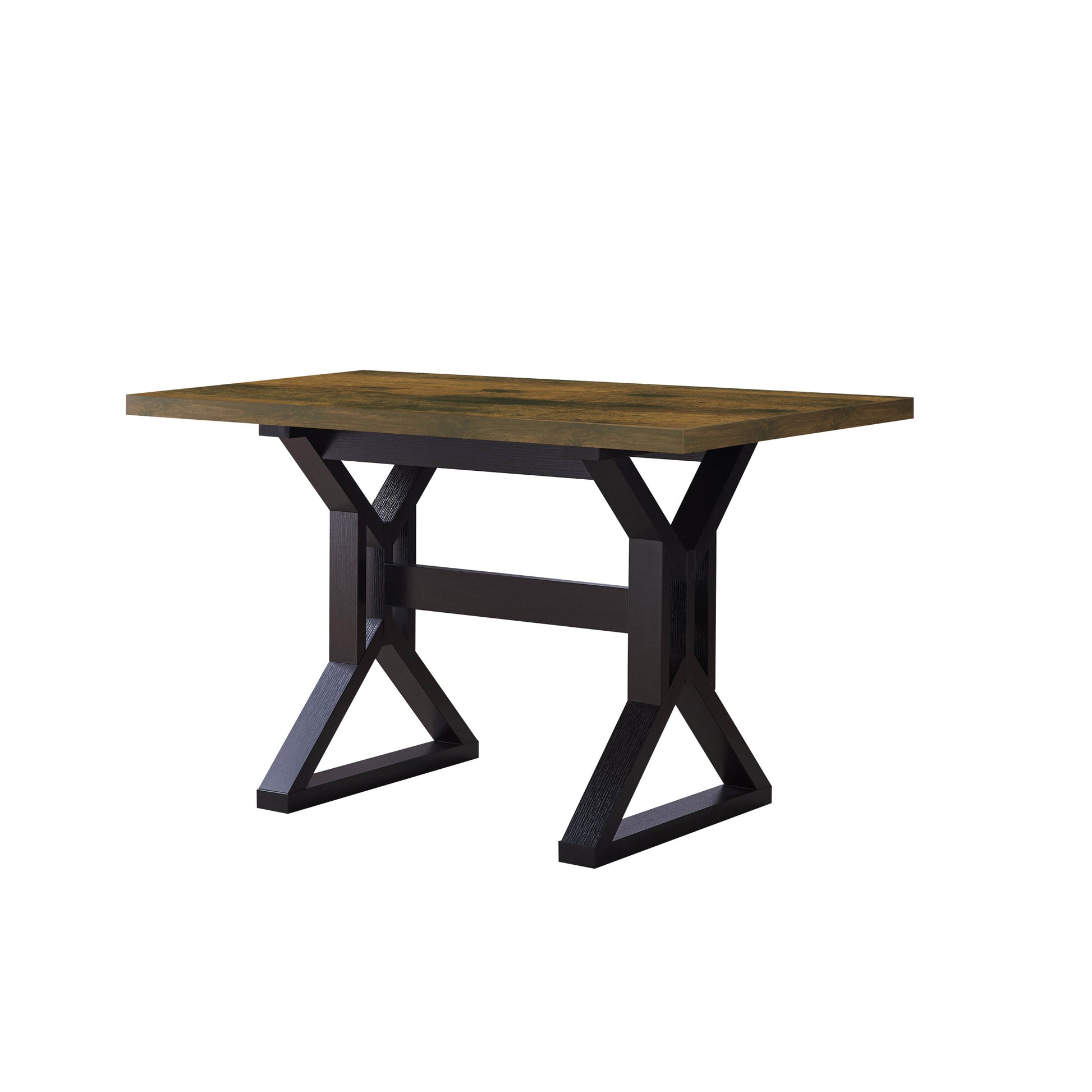 Mid Century, Modern Dining Table With Metal Frame In Distressed Wood & Black Rustic Brown Particle Board
