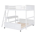 Full Over Full Bunk Bed With Desk, White White Solid Wood Mdf