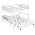 Full Over Full Bunk Bed With Desk, White White Solid Wood Mdf