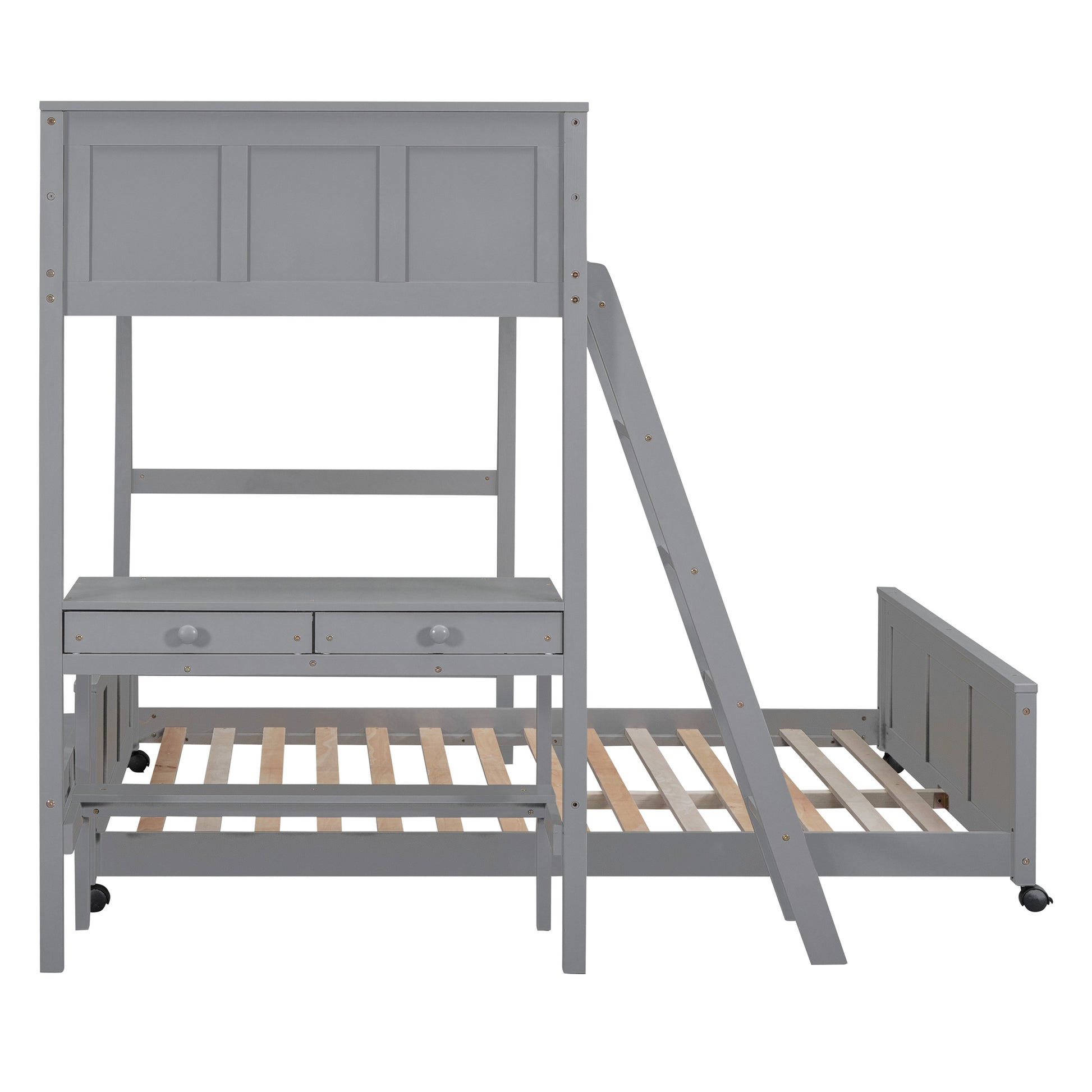 Twin Over Full Bunk Bed With Desk, Gray Gray Solid Wood Mdf