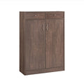 Two Door Shoe Storage Cabinet With Two Top Drawers, Five Shelves Fits 15 Pairs In Walnut Oak Walnut Particle Board