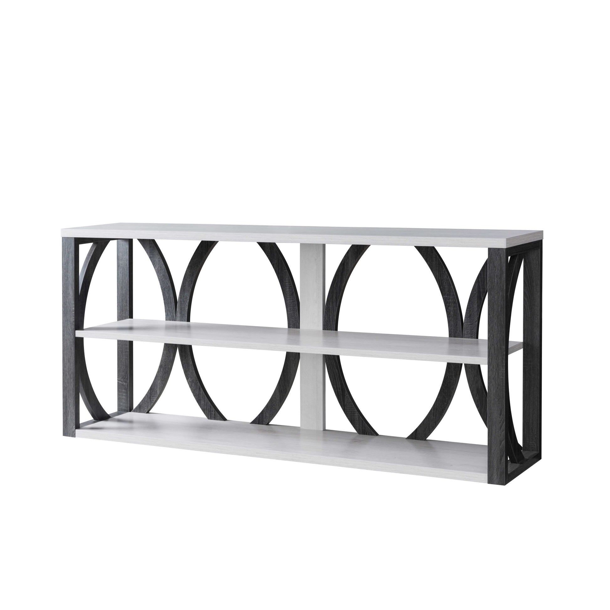 Modern Console Table With Three Open Shelves Grey And White White Oak Particle Board