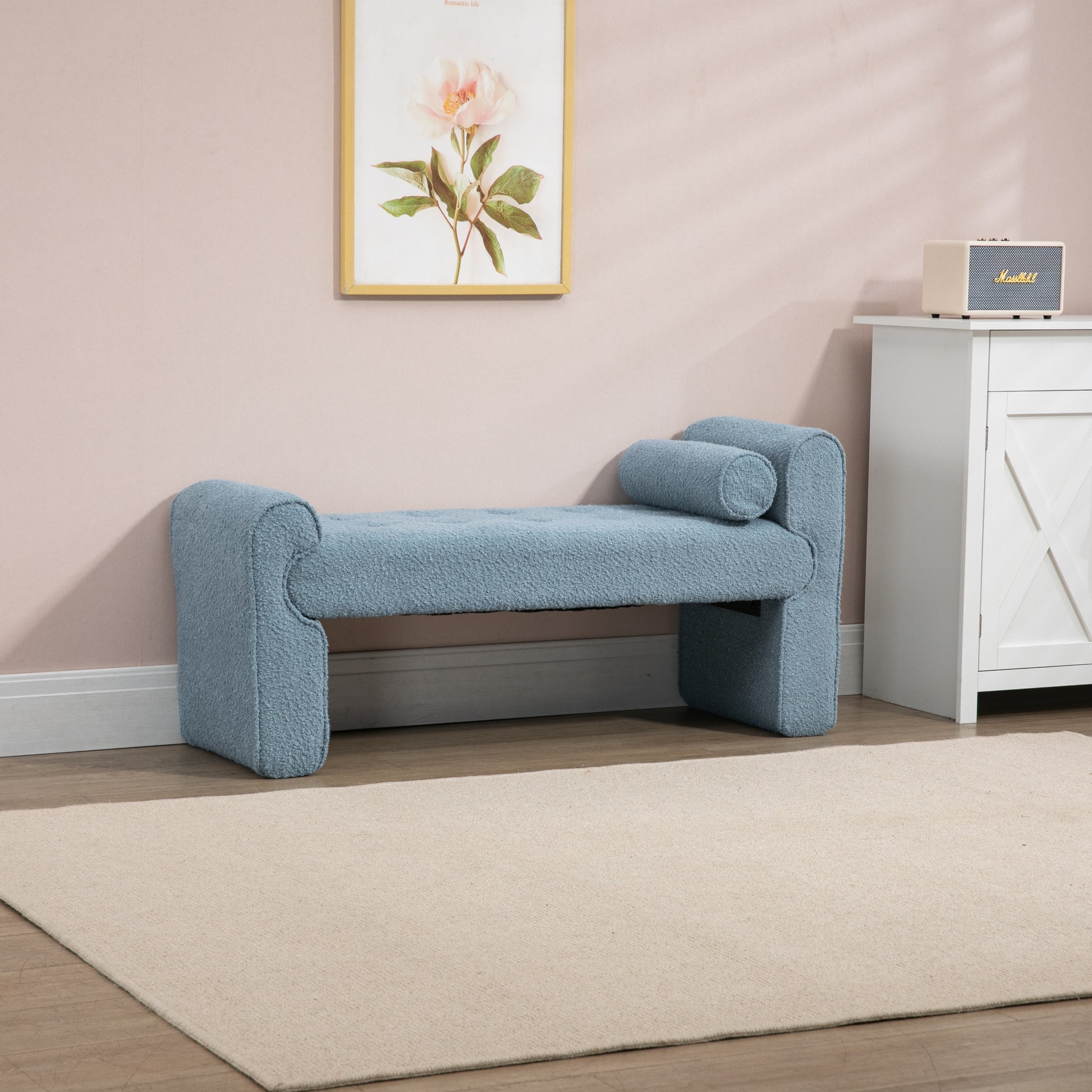 Coolmore Modern Ottoman Bench, Bed Stool Made Of Loop Gauze, End Bed Bench, Footrest For Bedroom, Living Room, End Of Bed, Hallway Light Blue Boucle