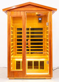Two Person Far Infrared Khaya Wood Outdoor Sauna Room Natural Wood Wood Stainless Steel