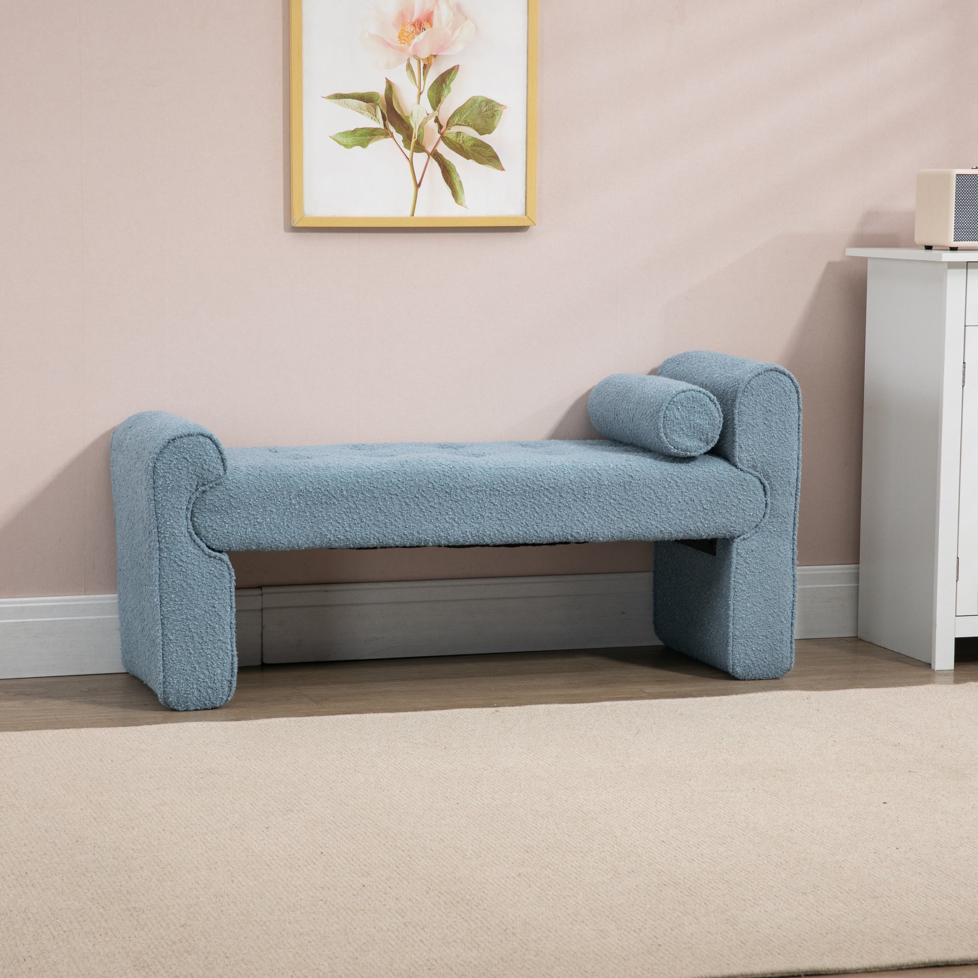 Coolmore Modern Ottoman Bench, Bed Stool Made Of Loop Gauze, End Bed Bench, Footrest For Bedroom, Living Room, End Of Bed, Hallway Light Blue Boucle