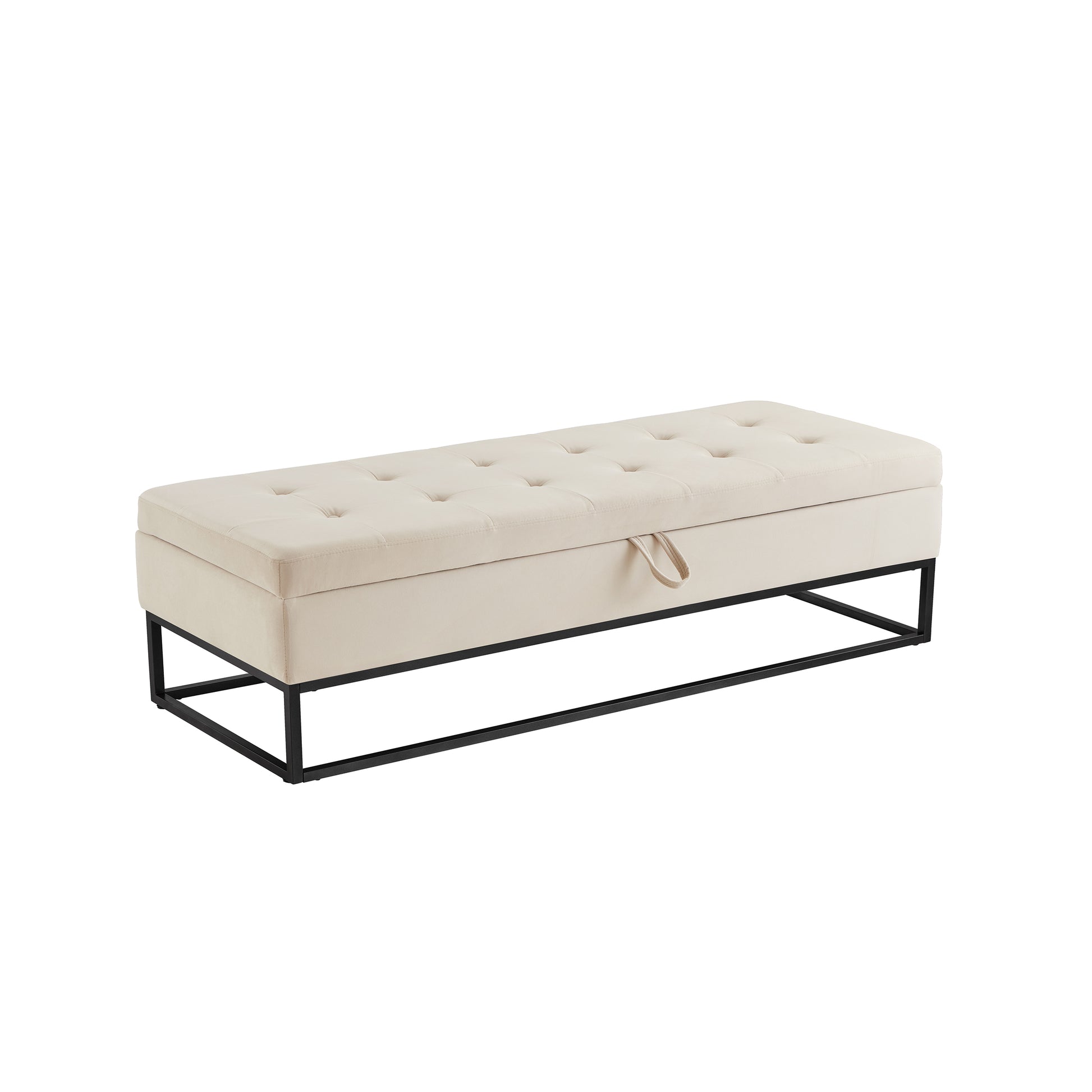 58.6" Bed Bench Metal Base With Storage Beige Velvet Beige Foam Velvet