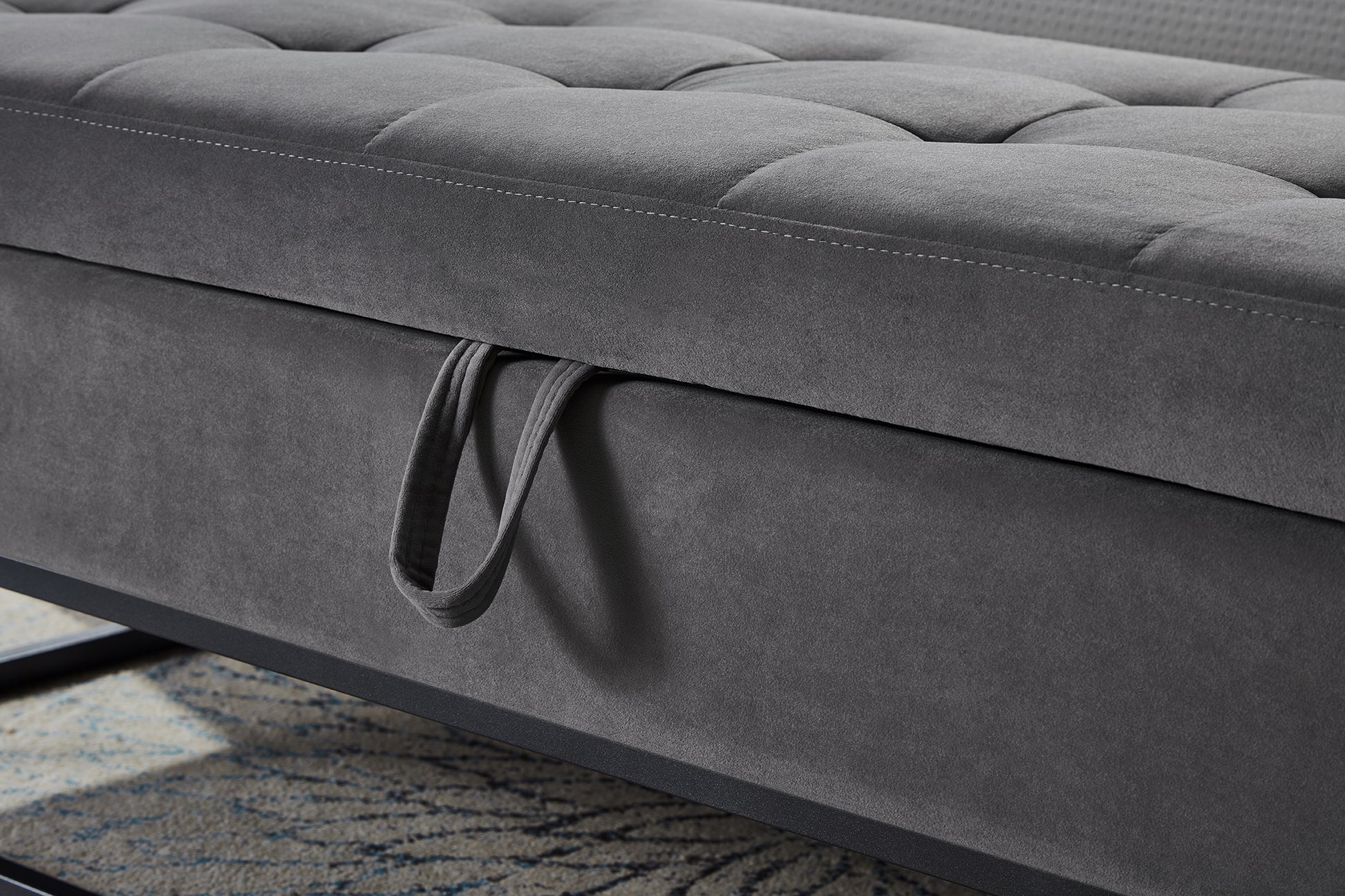 58.6" Bed Bench Metal Base With Storage Grey Velvet Grey Foam Velvet