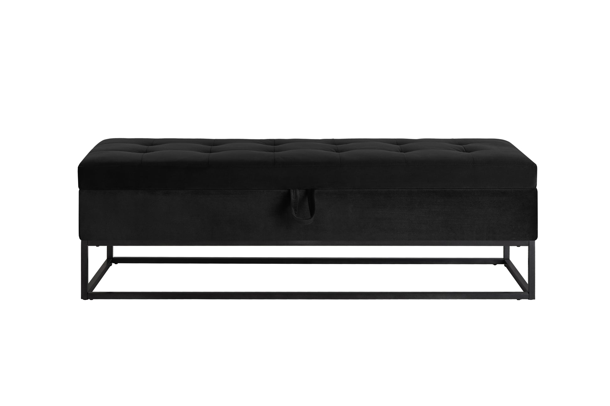 58.6" Bed Bench Metal Base With Storage Black Velvet Black Foam Velvet