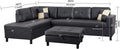 3 Pc Sectional Sofa Set, Black Faux Leather Left Facing Sofa With Free Storage Ottoman Black Leather