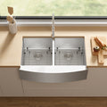 Tecasa Farmhouse Double Bowl 50 50 Sink 33 Inches Stainless Steel Apron Sinks 16 Gauge For Kitchen Front Rounded 10 Inch Deep Single Bowl Kitchen Sink With Accessories Pack Of 3 Silver Stainless Steel
