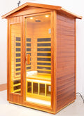 Two Person Far Infrared Khaya Wood Outdoor Sauna Room Roof & Floor Natural Wood Wood Stainless Steel