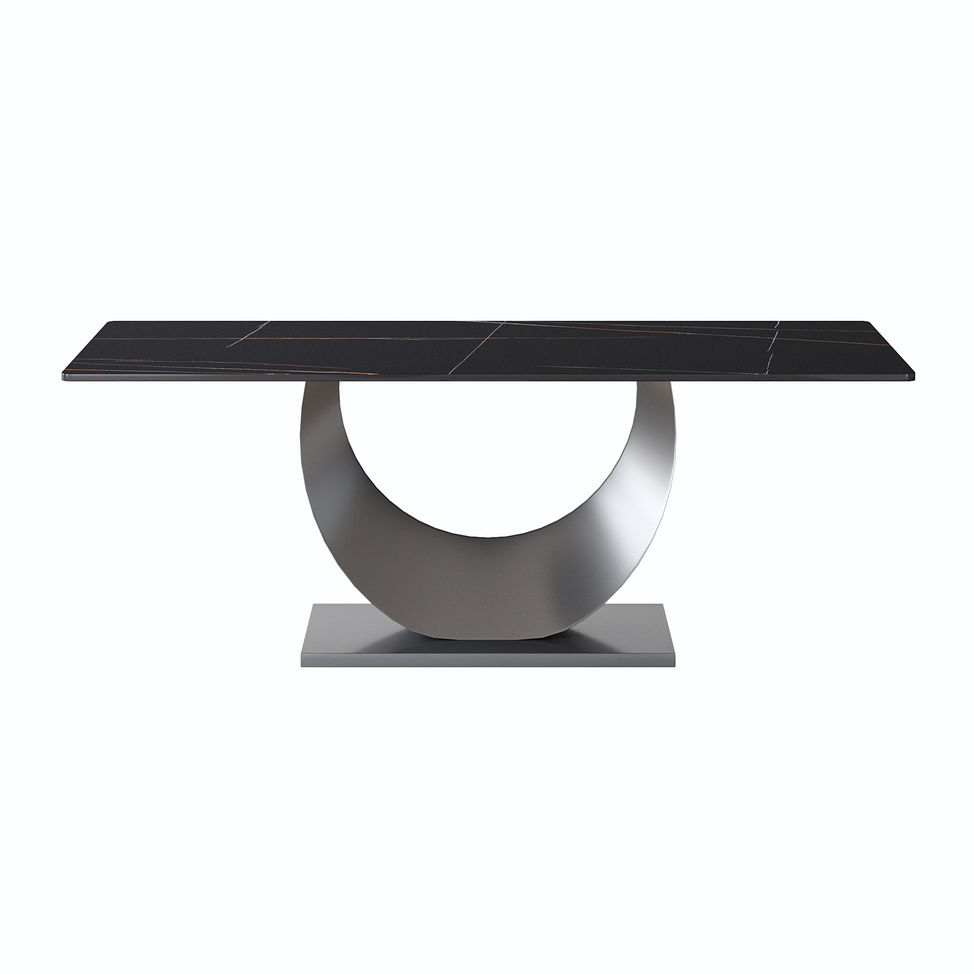 78.74" Modern Artificial Stone Black Crescent Shaped Black Metal Legs Can Accommodate 8 People. Black Metal Sintered Stone