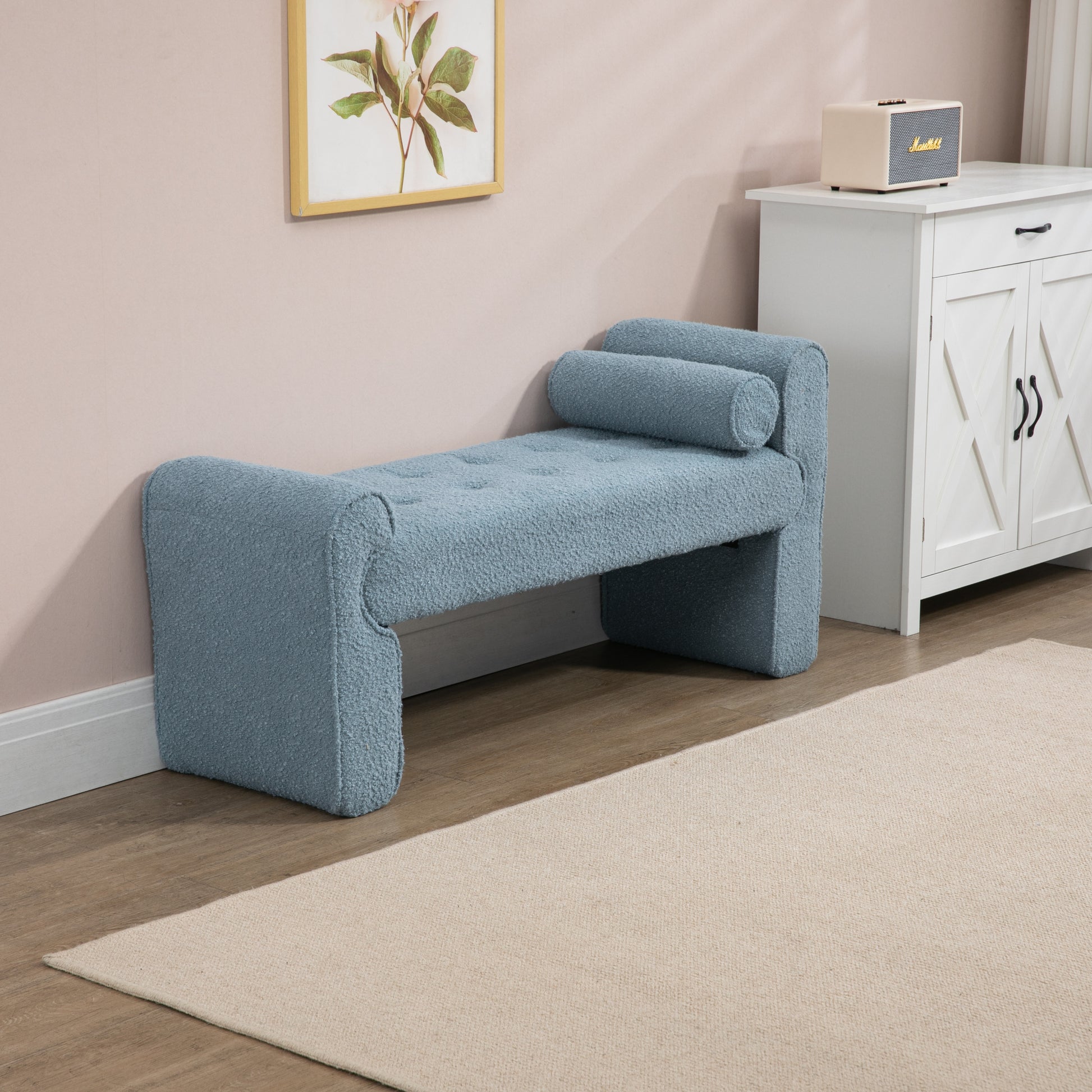 Coolmore Modern Ottoman Bench, Bed Stool Made Of Loop Gauze, End Bed Bench, Footrest For Bedroom, Living Room, End Of Bed, Hallway Light Blue Boucle