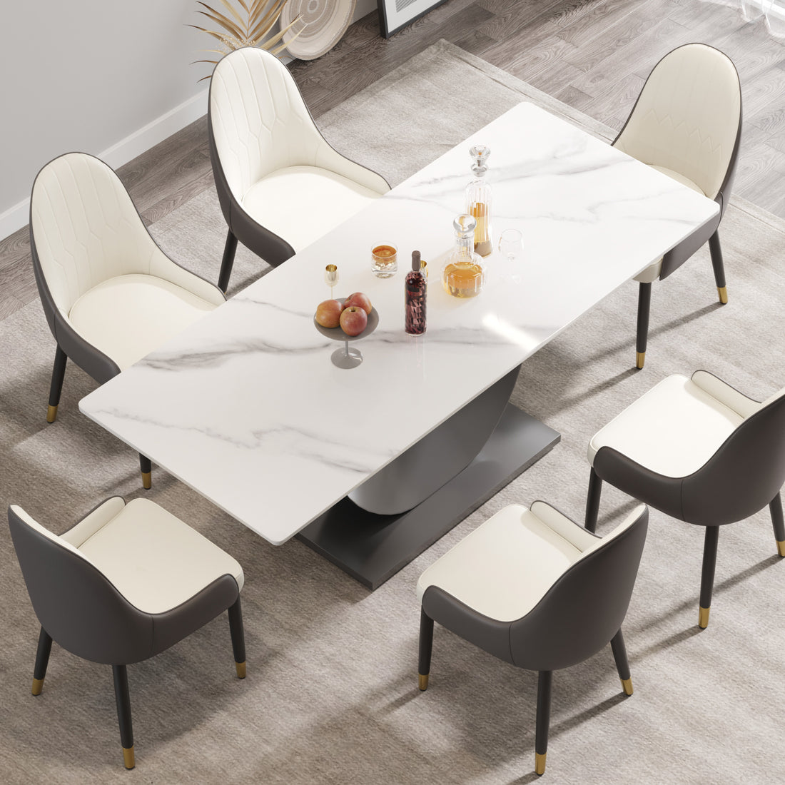78.74" Modern Artificial Stone White Crescent Shaped Black Metal Legs Can Accommodate 8 People. White Metal Sintered Stone