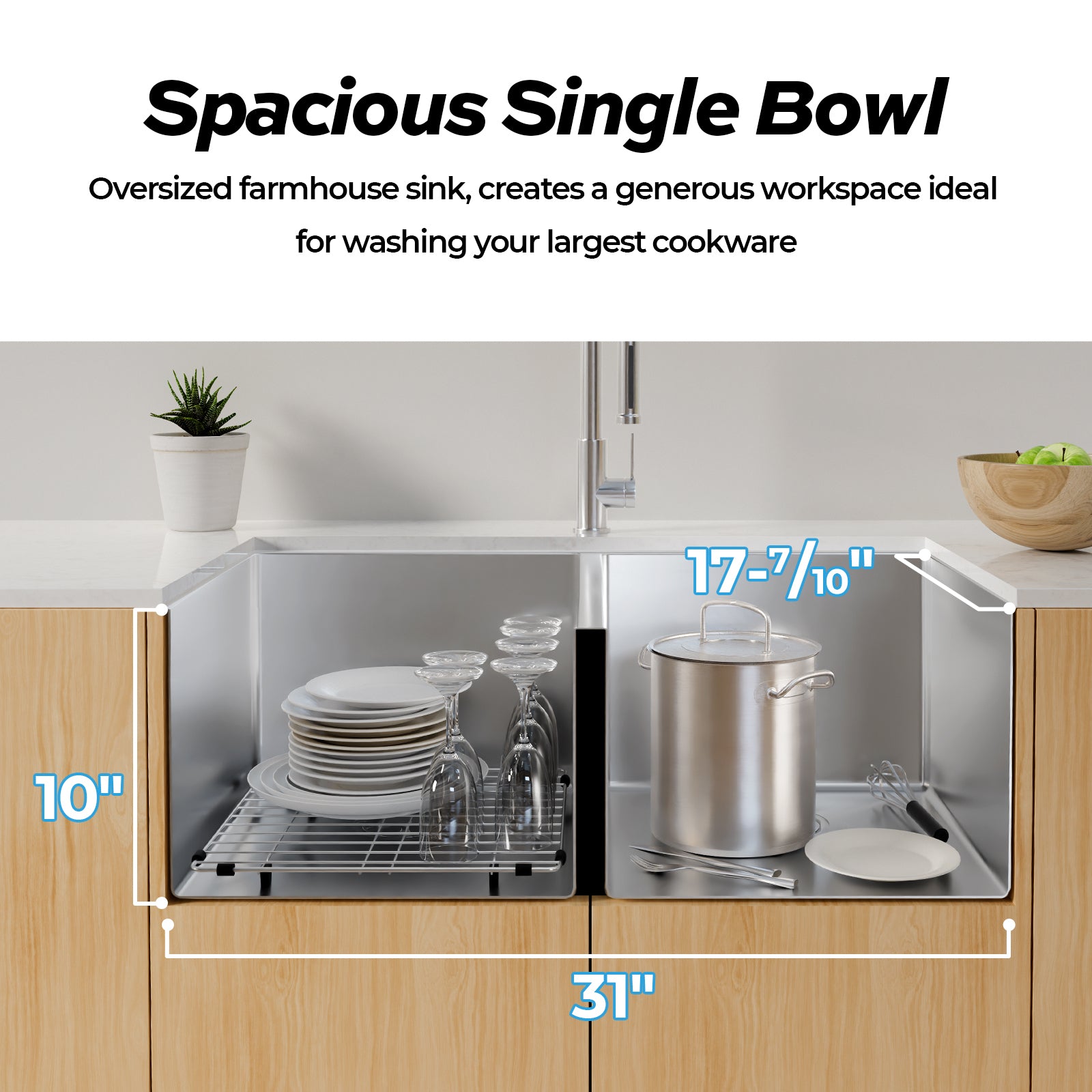 Tecasa Farmhouse Double Bowl 50 50 Sink 33 Inches Stainless Steel Apron Sinks 16 Gauge For Kitchen Front Rounded 10 Inch Deep Single Bowl Kitchen Sink With Accessories Pack Of 3 Silver Stainless Steel