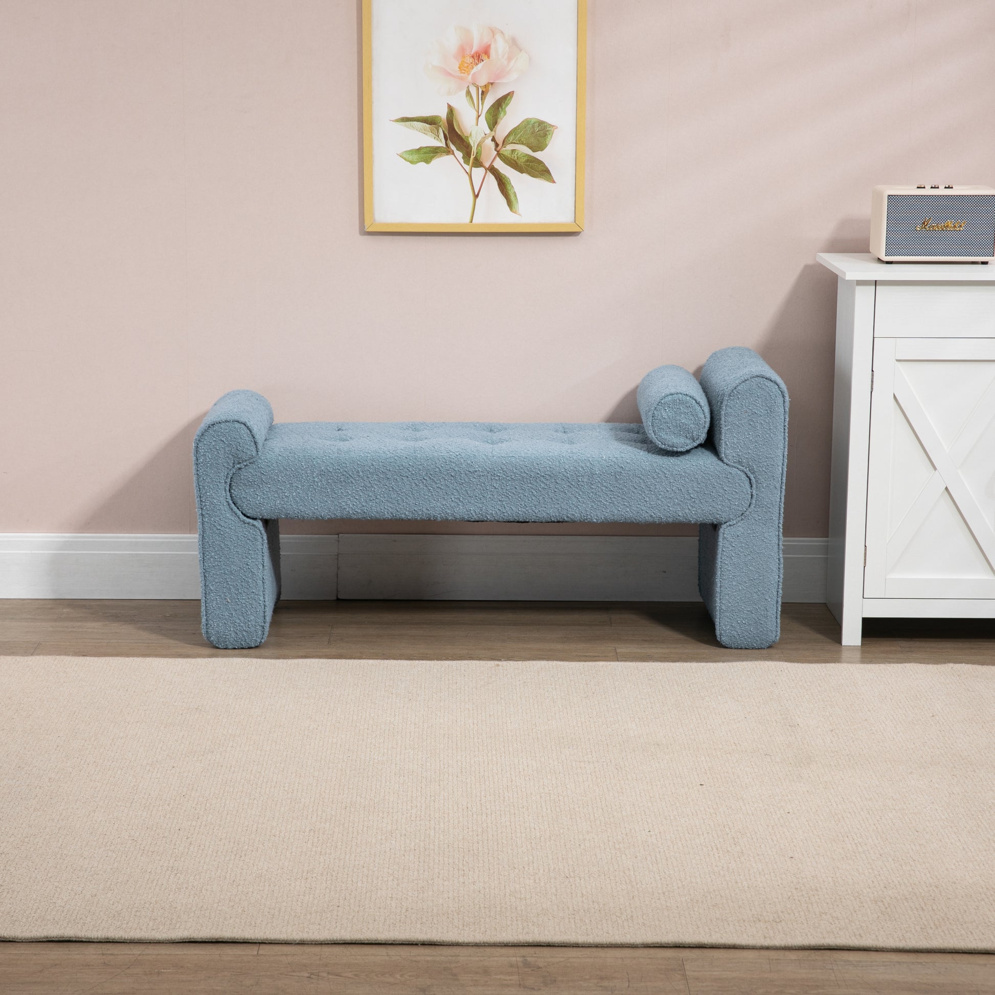 Coolmore Modern Ottoman Bench, Bed Stool Made Of Loop Gauze, End Bed Bench, Footrest For Bedroom, Living Room, End Of Bed, Hallway Light Blue Boucle