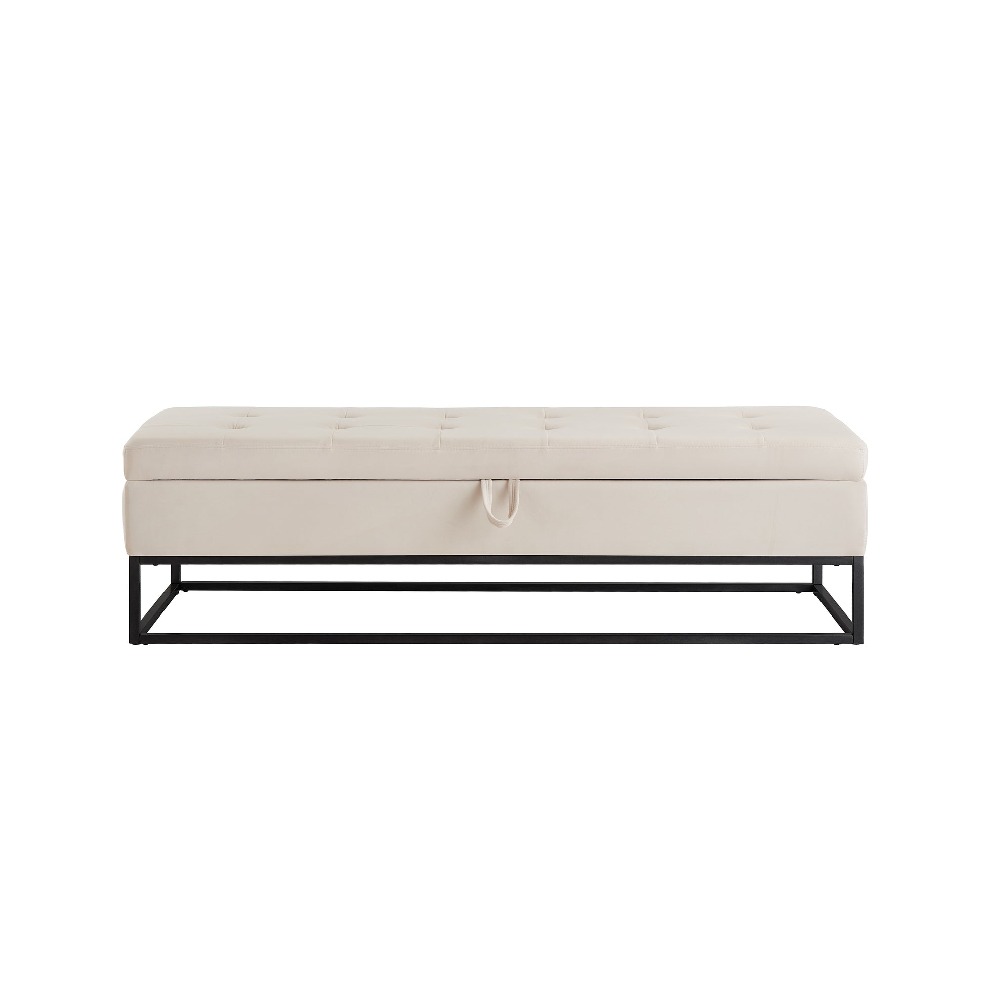 58.6" Bed Bench Metal Base With Storage Beige Velvet Beige Foam Velvet