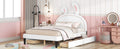 Full Size Upholstered Leather Platform Bed With Rabbit Ornament And 4 Drawers, White White Upholstered